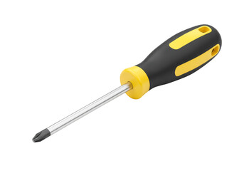 Isolated 3D Render of Yellow and Black Phillips Head Screwdriver Tool