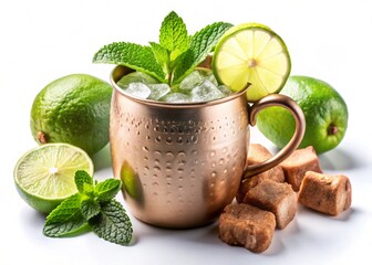Mocktail Mule – Ginger beer, lime, mint mocktail in a copper mug.