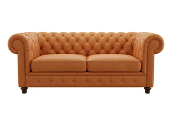 Isolated 3D Rendering of a Luxurious Chesterfield Sofa in Brown Leather
