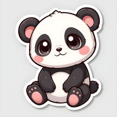 A Cute Panda Bear Sticker Sitting Down; Black and White Fur and Playful Expression
