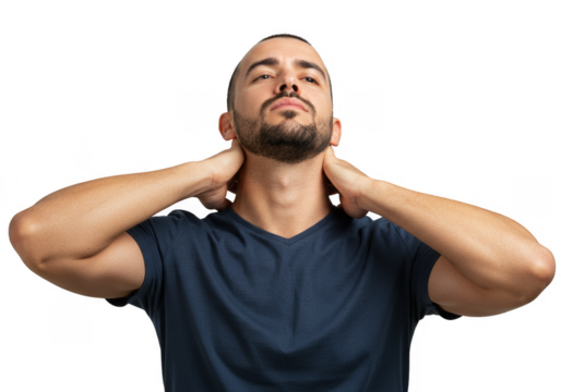 Isolated Portrait of Man Suffering Neck Pain with Transparent Background