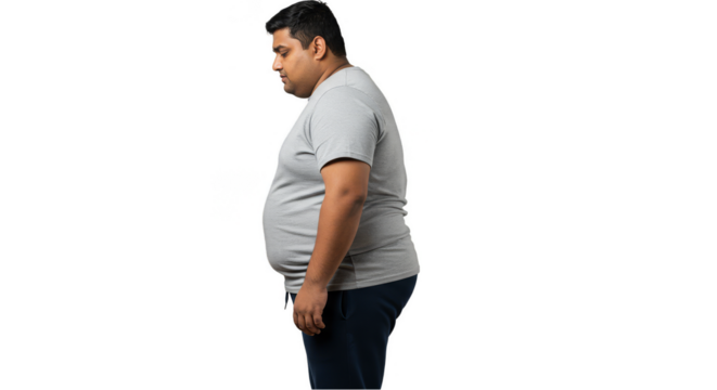 Isolated Portrait of Overweight Man On Transparent Background Full Shot