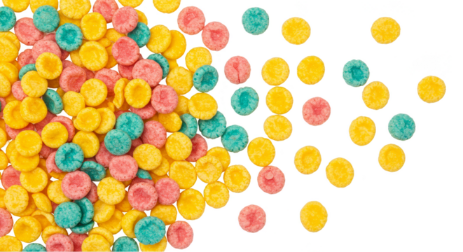 Isolated Background Heap of Colorful Cereal Sweet Circles Pink Yellow Blue