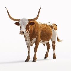 Naklejka premium Longhorn Cow in Meadow. Rural Pasture Livestock Portrait for Sustainable Agriculture
