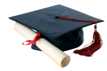 Graduation Cap and Diploma on Black Background Symbolizing Academic Achievement and Success in Education