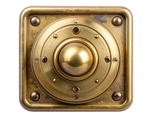 Vintage Brass Toggle Light Switch with Textured Surface, isolated on transparent background