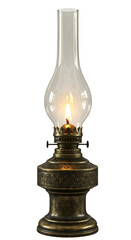 Isolated Transparent Background of Antique Golden Kerosene Oil Lamp