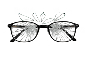 Isolated Transparent Background of Broken Black Glasses Spectacles Eyewear