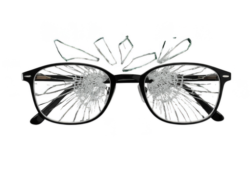Isolated Transparent Background of Broken Black Glasses Spectacles Eyewear