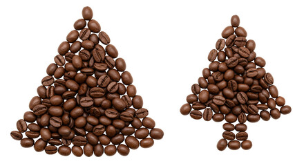 Illustration of Christmas Tree Made Of Coffee Beans On Transparent Background
