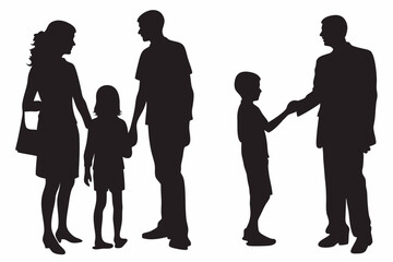 Silhouettes of two families one with a mother father and child the other with a father and son