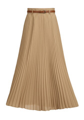 Isolated Fashionable Tan Pleated Skirt with Belt Clothing Accessory