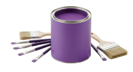 Isolated Still Life Illustration of Purple Paint Can and Brushes