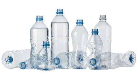 Isolated Still Life Plastic Water Bottles on Transparent Background
