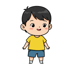 Illustration of Cute Smiling Cartoon Boy with Yellow Shirt Standing