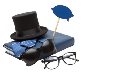 Isolated Transparent Celebration of Father's Day Hat Tie Glasses on Books