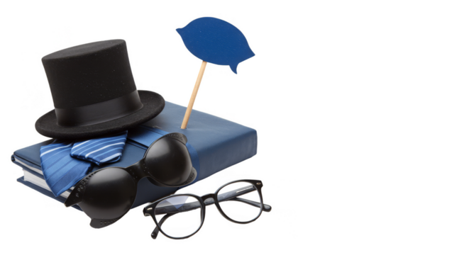 Isolated Transparent Celebration of Father's Day Hat Tie Glasses on Books