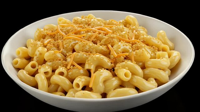 Macaroni and cheese in bowl on black