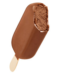 Popsicle with chocolate shell and bitten chocolate ice cream