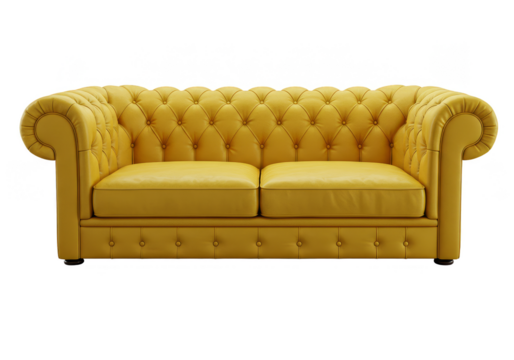 Isolated Illustration of a Yellow Tufted Sofa Furniture with Transparent Background