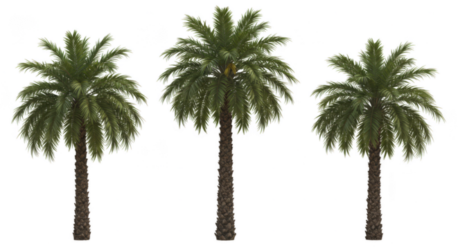 Isolated Tropical Palm Trees with Green Leaves on Transparent Background