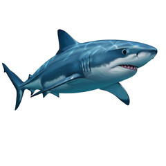 Illustration of Great White Shark Swimming in Deep Blue Ocean Water