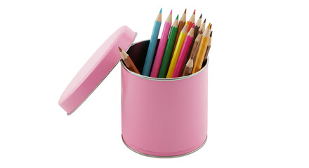 Isolated Illustration Pink Pencil Container with Colorful Drawing Pencils
