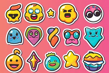Set of Various Stickers Pins and Patches Cool Funny Cute Emoji Badges Vector Design