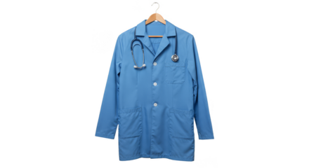 Isolated Doctor Blue Labcoat with Stethoscope on Hanger Transparent PNG
