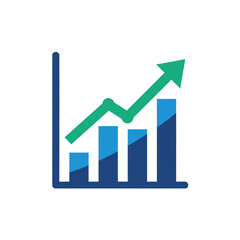 Illustration of Growth Chart Arrow in Blue and Green Color on White