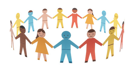 Illustration of Group Holding Hands in Unity Circle with Diversity Children
