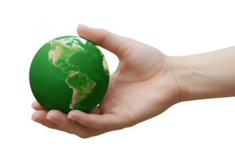 Illustration of Hand Holding a Green Earth Globe with Transparency