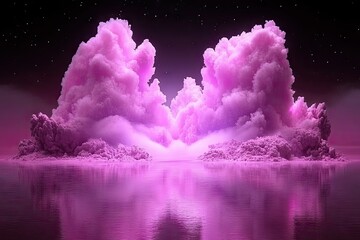 Pink clouds over water at night
