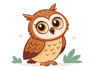 owl on branch. owl, bird, cartoon, animal, vector, illustration, cute, nature, brown