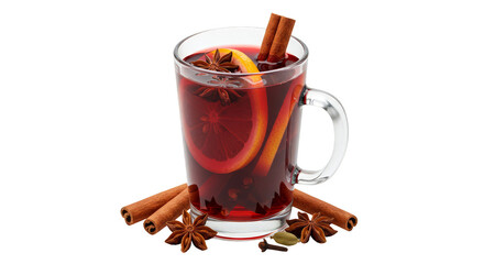 Isolated Transparent Background Of Warm Festive Mulled Wine with Spices