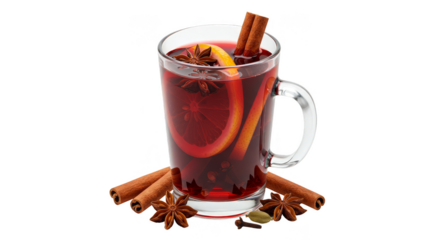 Isolated Transparent Background Of Warm Festive Mulled Wine with Spices