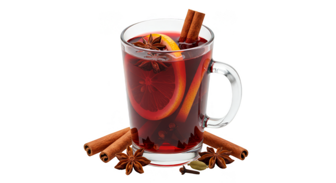 Isolated Transparent Background Of Warm Festive Mulled Wine with Spices