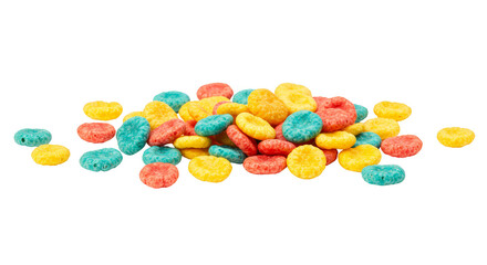Isolated Pile of Colorful Ring Cereal with Transparent Background