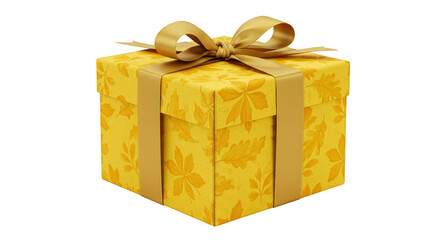 Isolated Gift Box With Yellow Ribbon In Transparent Background