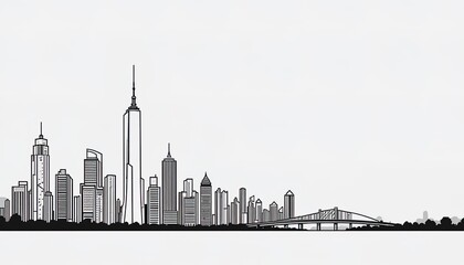 A graphic illustration of a city skyline.
