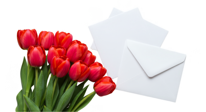 Isolated Transparent Red Tulips Bouquet and White Letters Greeting - Powered by Adobe