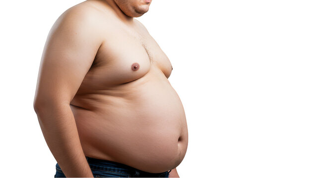 Isolated Portrait of Bare Chested Man with Overweight and Transparent Background