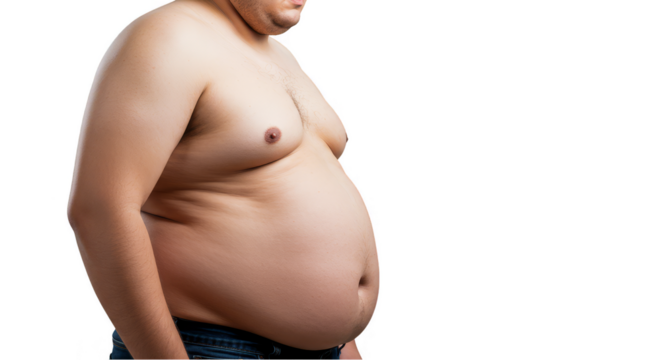 Isolated Portrait of Bare Chested Man with Overweight and Transparent Background