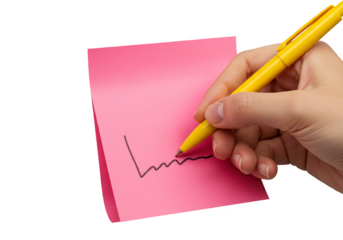 Isolated Hand Writing Graph on Pink Note with Yellow Pen on PNG