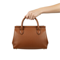 Isolated Handbag Held by Hand in Studio with Transparent Background