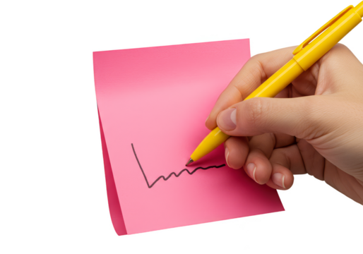 Isolated Hand Writing Graph on Pink Note with Yellow Pen on PNG