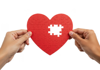 Isolated Hands Holding Red Heart Puzzle with Missing Piece Transparent