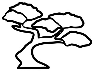 Elegant black outline bonsai tree.