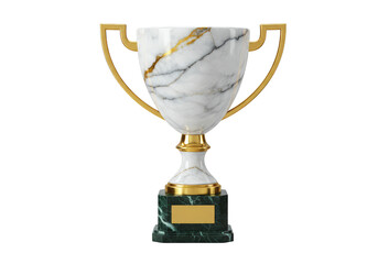 Isolated White Marble Trophy Cup Award with Gold Handles Celebration