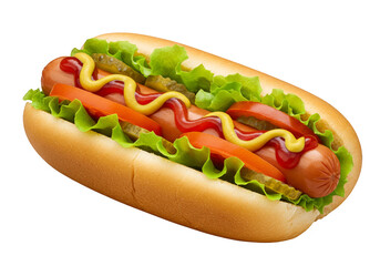 Isolated Hotdog with Ketchup and Mustard on Transparent Background